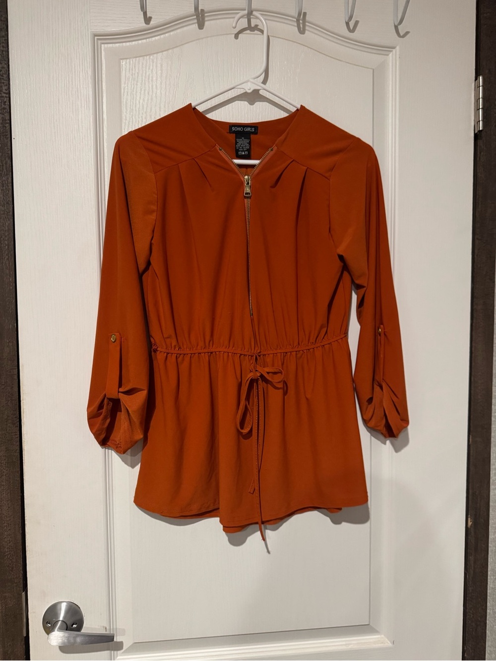 Rust Orange Long Sleeve Blouse Top